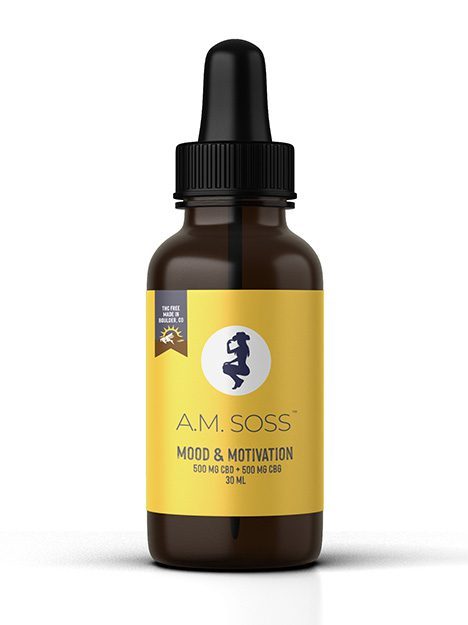A Cowgirl SOSS A.M. wellness dropper bottle, Liquid Sunshine mood and motivation formula.